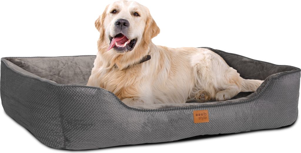 ib style HAPPY MILO L Hundebett 100x80 cm Grau Körbchen für Hunde & Katzen Haustierbett mit Reißverschluss Anti-Rutsch Unterseite