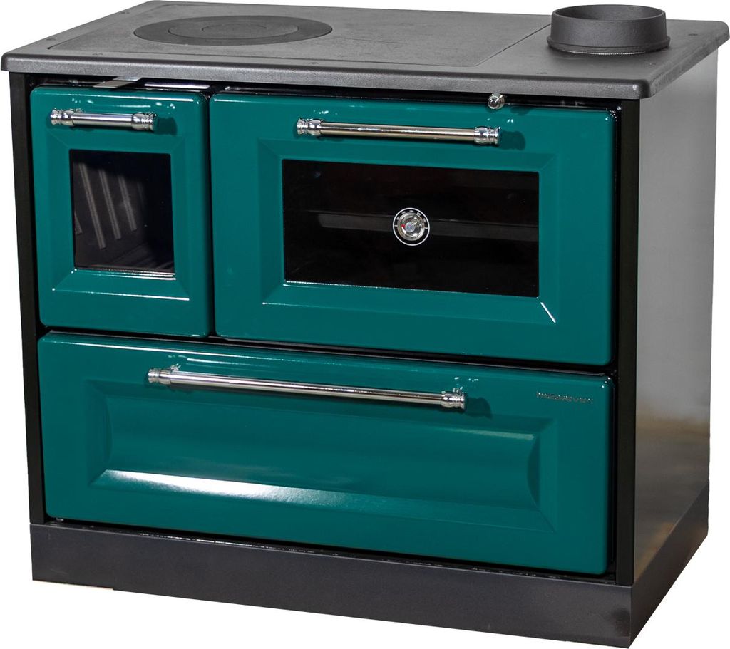 Kaminofen mit Backfach und Herdplatte 4012 Grün Holzofen 8 kW Holz Ofen Mehrfachbelegung Kamin Heizofen Küchenherd