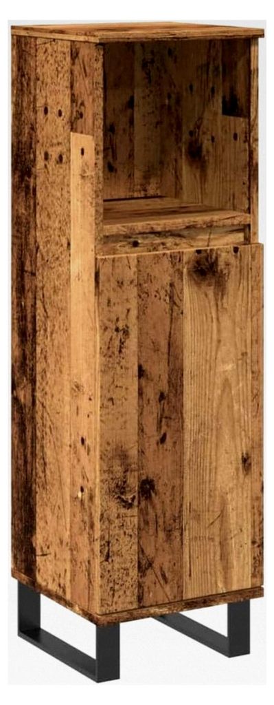Badezimmerschrank mit Stauraum, Midischrank mit Eisenfüßen, Badmöbel in Altholz-Optik