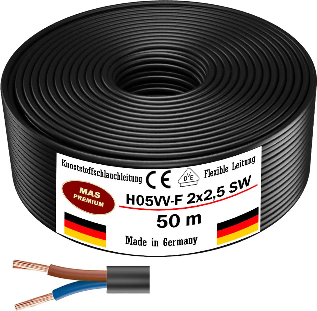Cavo Elettrico Sicuro 2x2,5 50m H05VV-F Nero | Per Casa e Cucina - 4