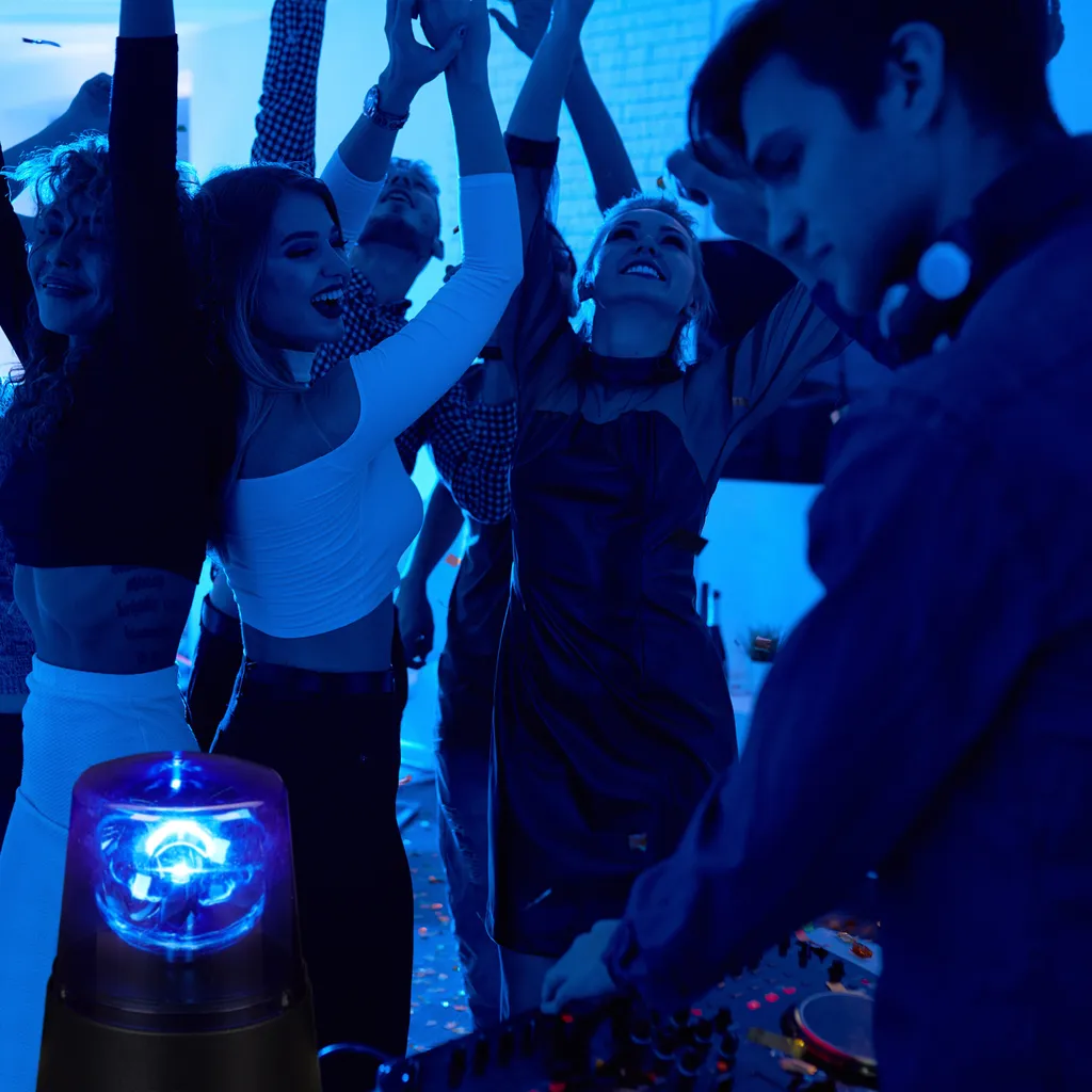 Faro Rotante Blu LED Party - Luce di Avviso Portatile a Batteria - 2