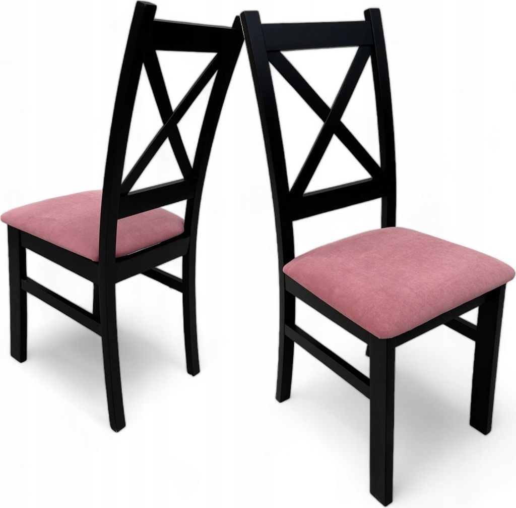 2x gepolsterter Holzstuhl Crossbar Schwarz + Velvet Powder Pink
