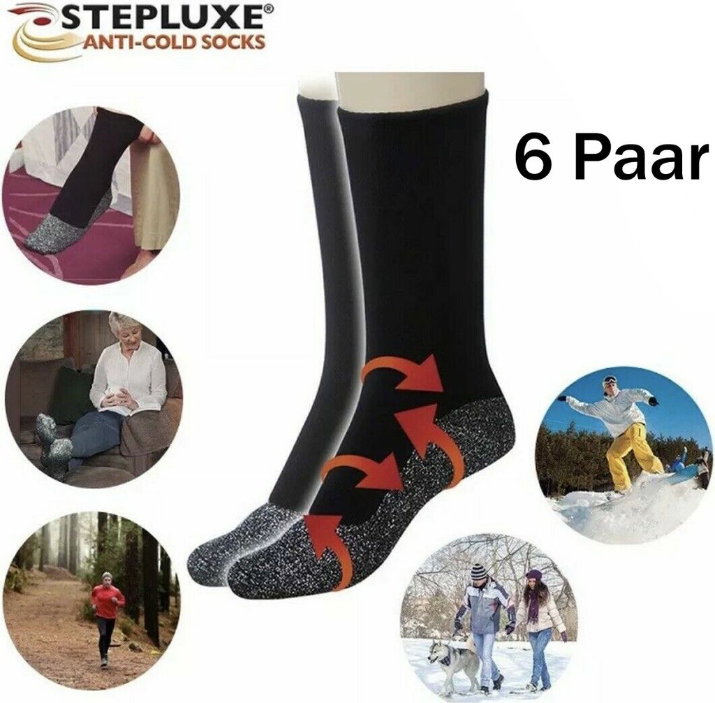 Stepluxe® Anti-Cold Socks 6er Pack Thermosocken mit