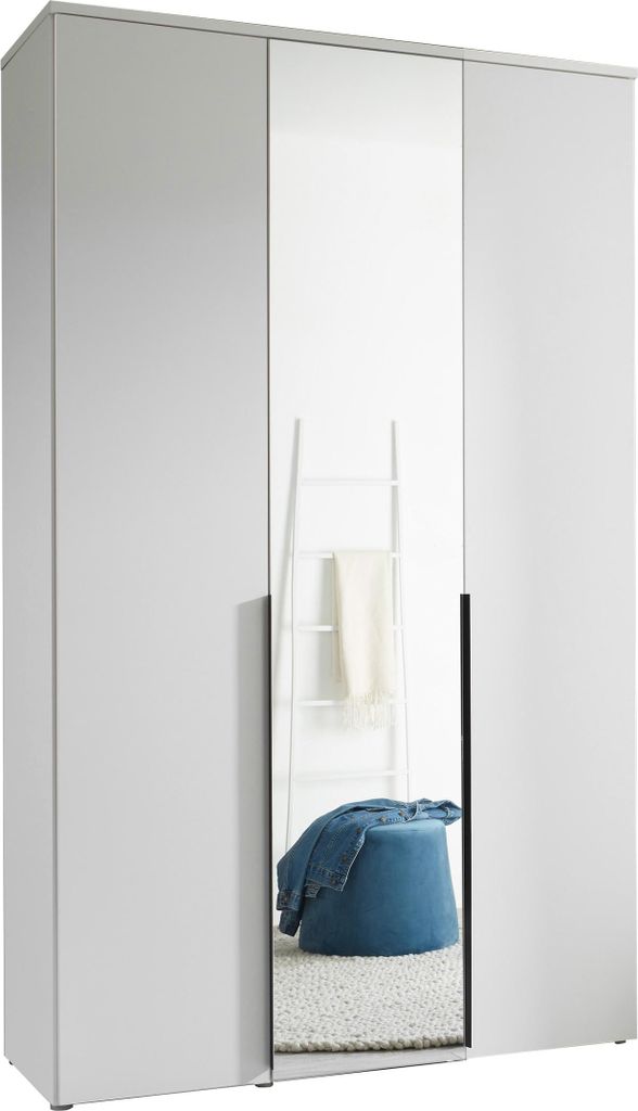 Drehtürenschrank >Kevo< 2 Böden, 2 Stangen, Spiegel, Weiß, Nachbildung - 135x225x52cm (BxHxT)