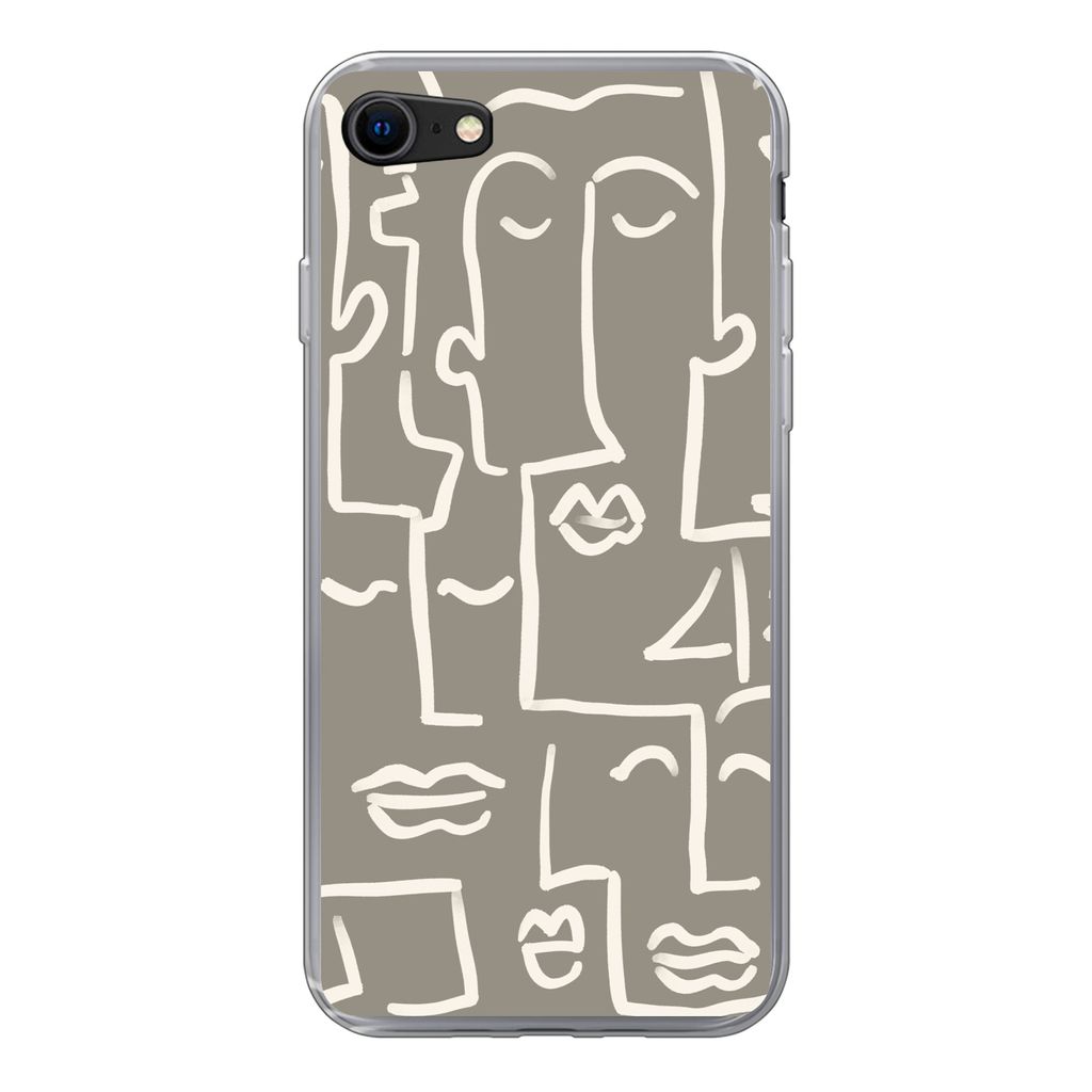MuchoWow Handyhülle Schutzhülle Hülle für iPhone 7 Gesicht - Kopf - Strichzeichnung Silikon Softcase Handy Hülle - Kartenhalter