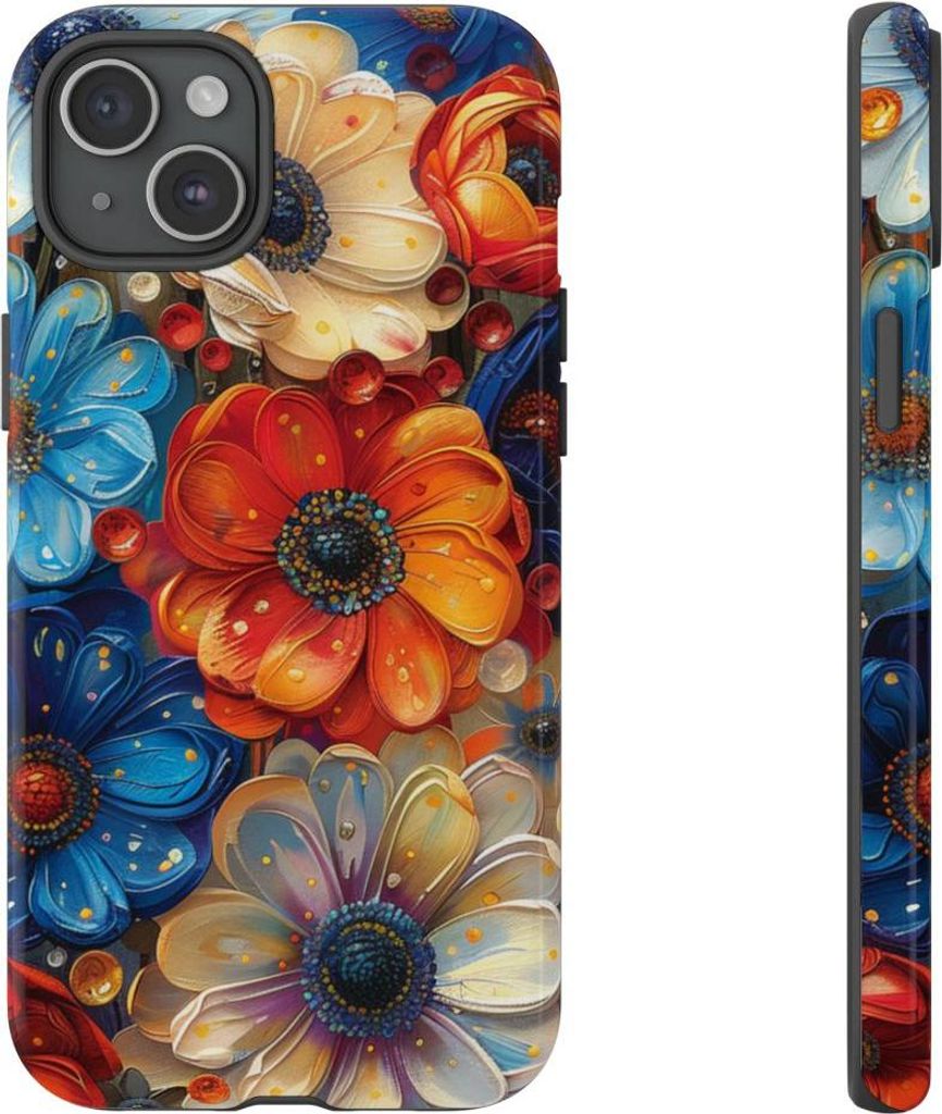 Lebhaftes abstraktes Blumenmuster – Hülle Kompatibel mit iPhone 15 Plus