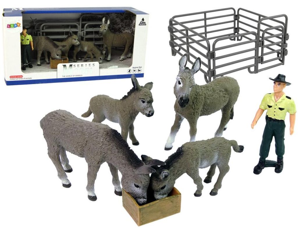 Lean Toys Figurenset Vier Esel Bauernzaun Grau