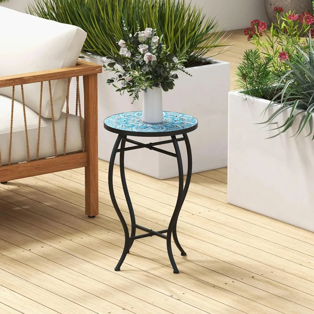 Table mosaïque résistante aux intempéries - Guéridon bleu spécial balcon - 2