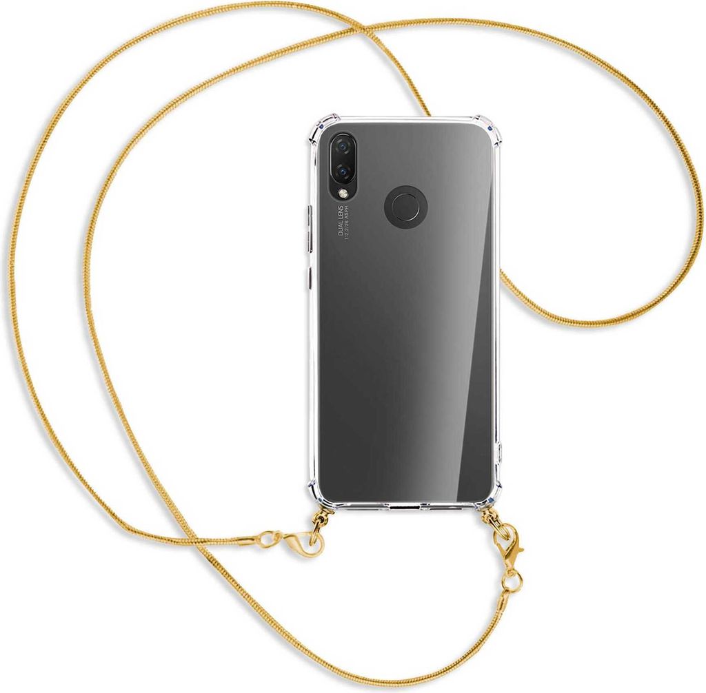 Handykette Backcover-Schutzhülle mit Band (Metall goldfarben) für Huawei P Smart Plus, nova 3 / 3i - goldfarbene Kette Snake