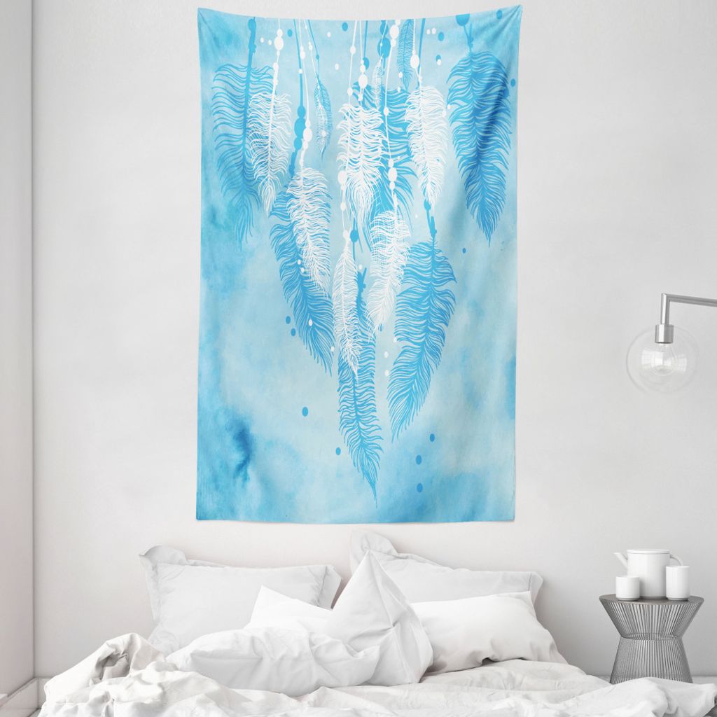ABAKUHAUS aztekisch Wandteppich und Tagesdecke, Boho Feder aus Weiches Mikrofaser Stoff Waschbar ohne Verblassen Digitaldruck, 140 x 230 cm, Blau W...