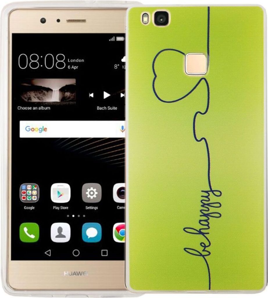 Handy Hülle für Huawei P9 Lite Cover Case Schutz Tasche Motiv Slim Silikon TPU Be Happy Grün