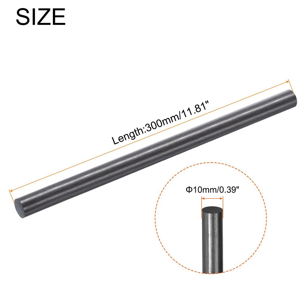 Kohlefaserstab, 10mm x 300mm Kohlefaserstange fš¹r RC Flugzeug DIY Basteln Drachen Flš¹gelrohr Quadcopter Arm Reparatur Packung mit 2 Stš¹ck