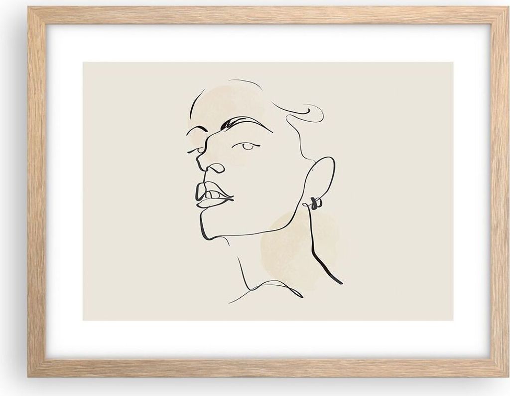 Gerahmtes Poster - Rahmen in heller Eiche - Minimalismus Porträt Linie - 40x30 cm - Wand Bild - Wanddeko - Wandbilder - Kunstposter - Wandposter -...