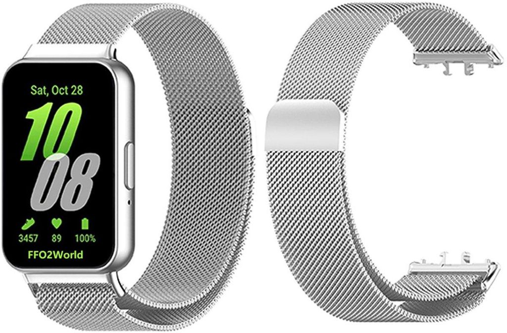 FFO2World Edelstahl-Milanese-Armband, passend für Samsung Galaxy Fit 3 – Milanaise-Armband mit Magnetverschluss – Silber