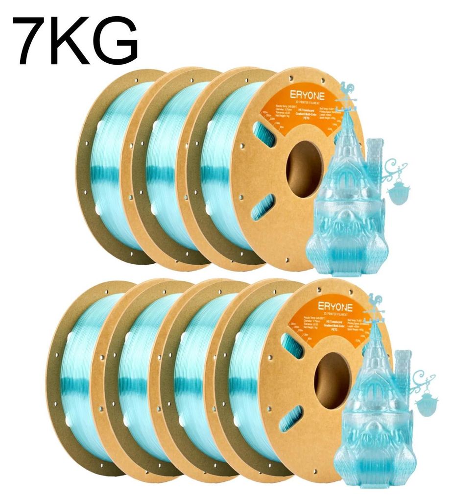 PETG 3D Drucker Filament - FDM Filament - Transparent mehrfarbiger Farbverlauf - Hohe Festigkeit - Geringe Schrumpfung - 7 kg Spule - Hellblau