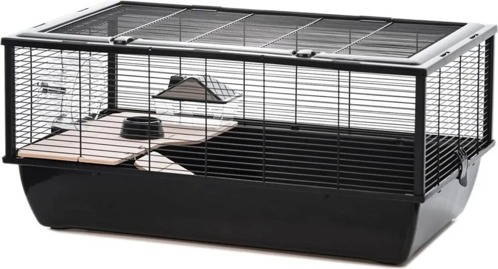 Cage de Transport et Habitat Bob en Bois Noir pour Hamster et Cobaye