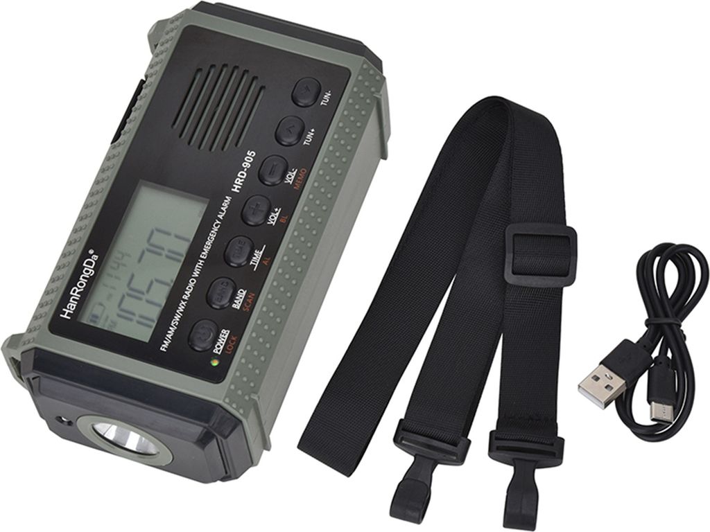 HanRongDa HRD-905 Allband-Radio AM FM SW WB Radio Outdoor-Notfallradio mit SOS-Alarm, Taschenlampe, Leselampe, solarbetriebene Handkurbel, Typ-C-Au...