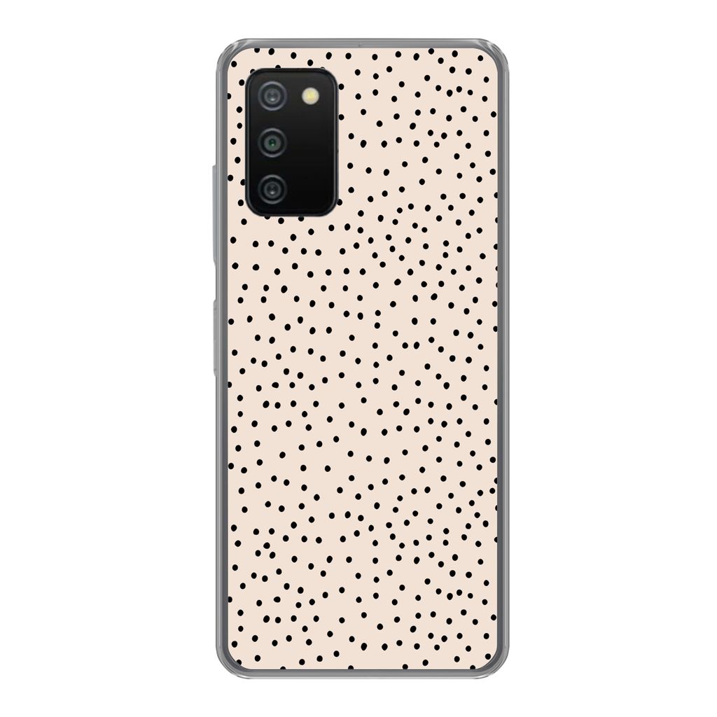 MuchoWow Handyhülle Schutzhülle Hülle für Samsung Galaxy A03s Polka dot - Beige - Schwarz Silikon Softcase Handy Hülle - Schutz