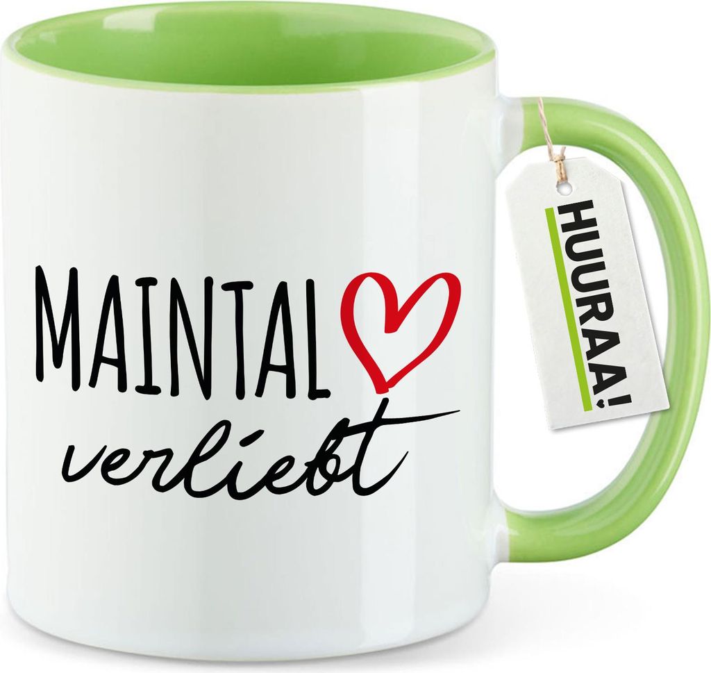 Huuraa Kaffeetasse Maintal verliebt 330ml Grün Keramik Kaffeebecher Geschenkidee