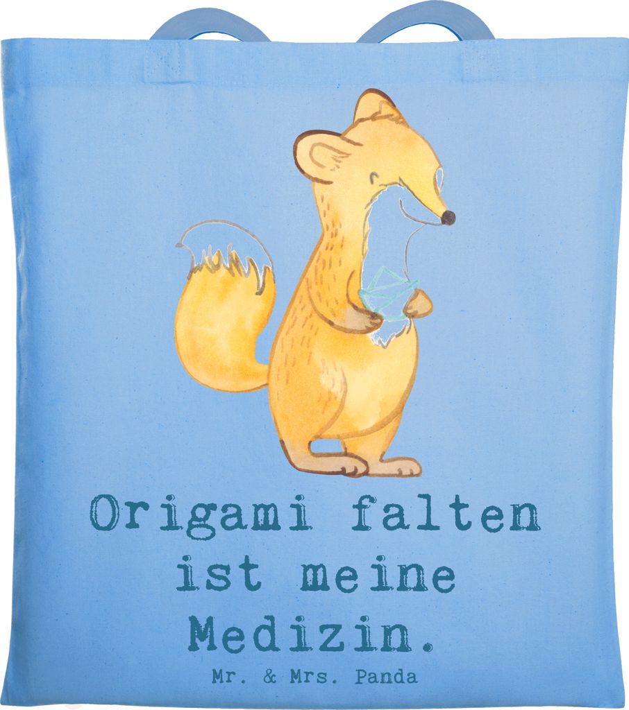 Mr. & Mrs. Panda Einkaufstüte Fuchs Origami - Sky Blue - Geschenk, Schultasche, Baumwollbeutel, Tote Bag, DIY, umhängebeutel, Basteln, Japanische...