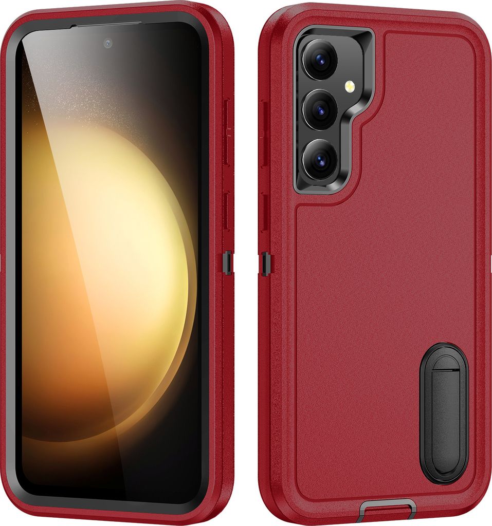 Hülle für Samsung Galaxy S23 FE Hybrid Dreilagige Robust Stoßfest Schwerlast Schutzhülle mit Ständer Rot