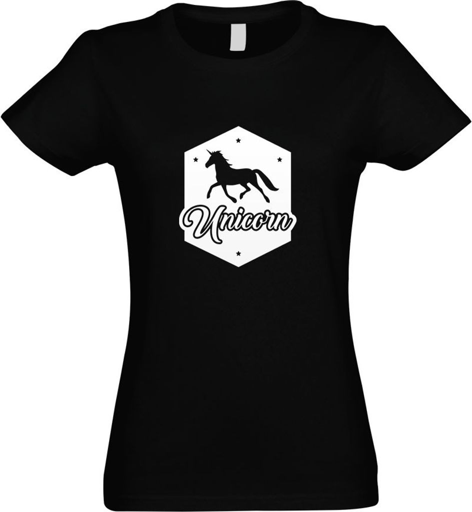 Kiwistar - T-Shirt tailliert - Damen - schwarz - Unicorn Einhorn Regenbogen - mit Motiv Bedruckt - Funshirt Design - Sport - Freizeit - Damen - M