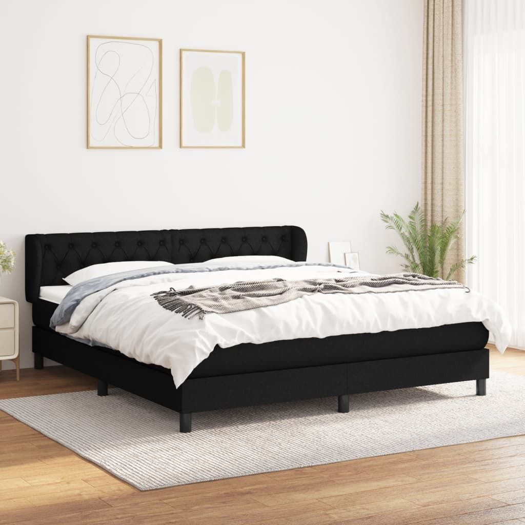 "Rabatt" Boxspringbett mit Matratze - 2 Personen - Strapazierfähiger Stoff - Schwarz 160x200 cm Stoff - Klassische Betten CC5198