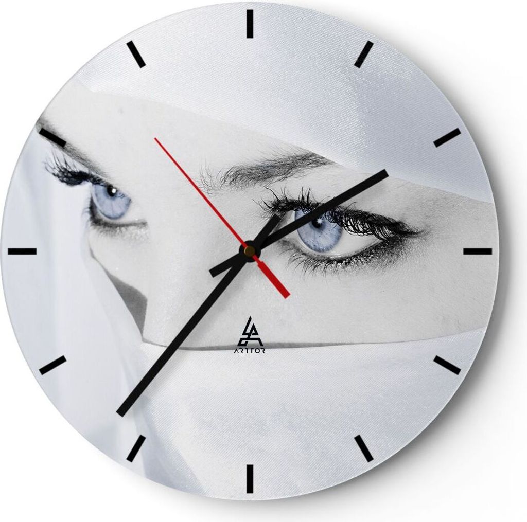 Wanduhr - Rund - Glasuhr - Schönheit Gesicht Mädchen Mode - 30x30cm - Schleichendes Uhrwerk - Lautlos - zum Aufhängen bereit - Dekoration Modern...