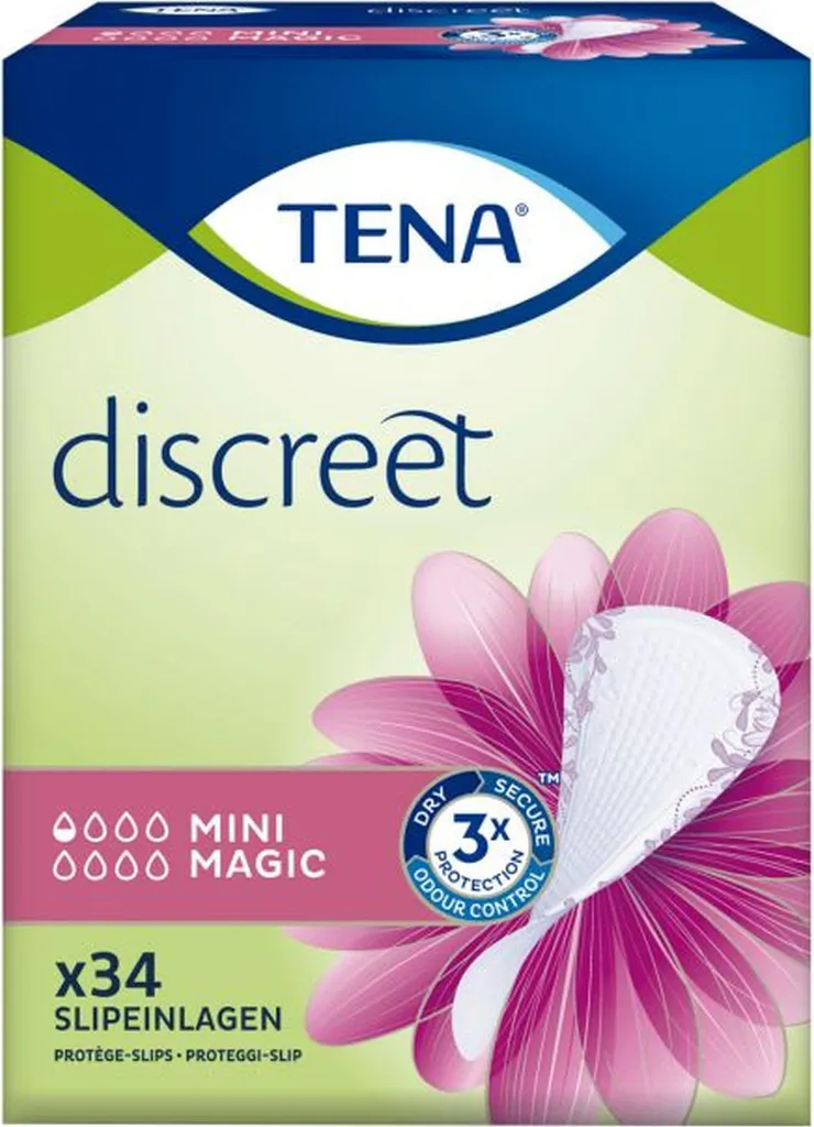 Tena Discreet Mini Magic 6x34 : ultra-fin avec triple protection 3x