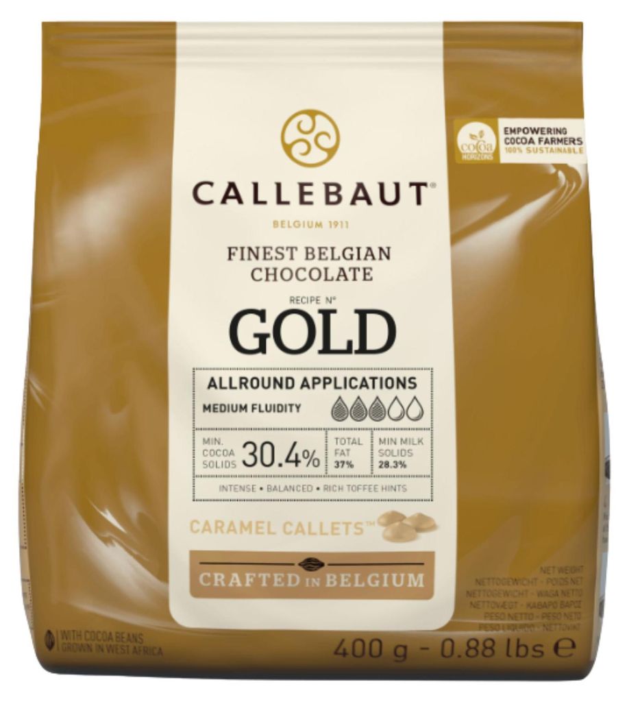 Callebaut GOLD Karamell-Schokoladenkuvertüre, Callets 400 g, Backschokolade, Chips