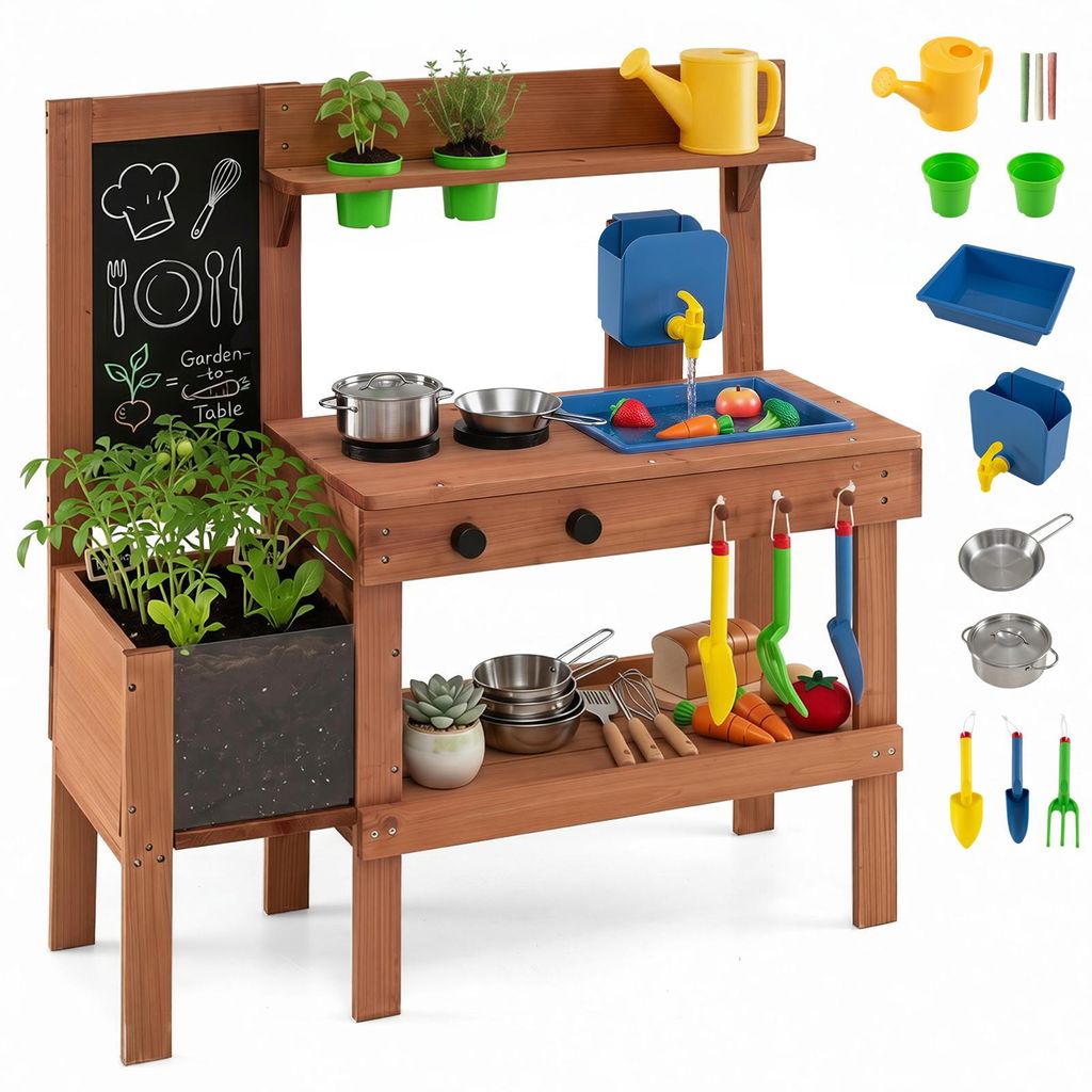 KOMFOTTEU Spielküche Outdoor, Matschküche mit Herden, Produktbild 