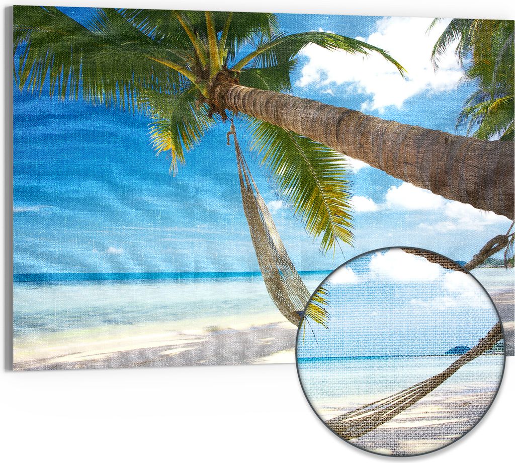 DEQORI Hybrid Leinwand Bild 90x60 cm 'Tropische Auszeit' Wandbild Glas flach modern