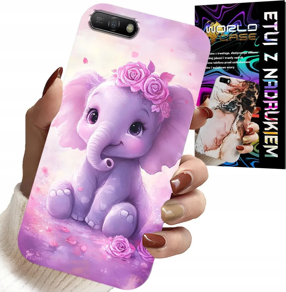 Custodia Sicura Huawei Y6 2018 per Ragazzi - Elefante Rosa + Vetro