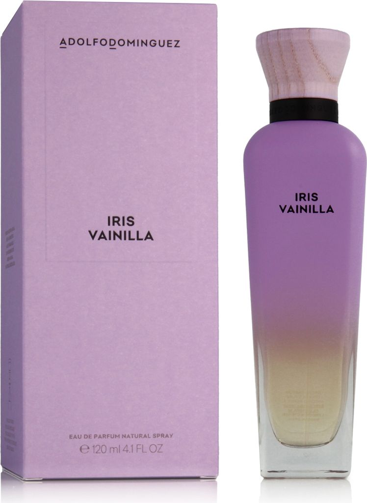A perfume bottle and its packaging are displayed side-by-side against a white background.