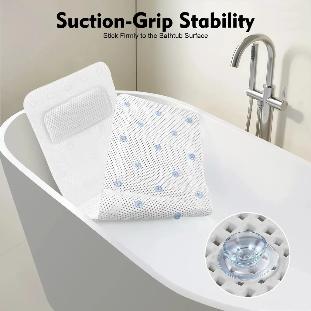 Tapis de bain antidérapant lavable en machine avec coussin nuque