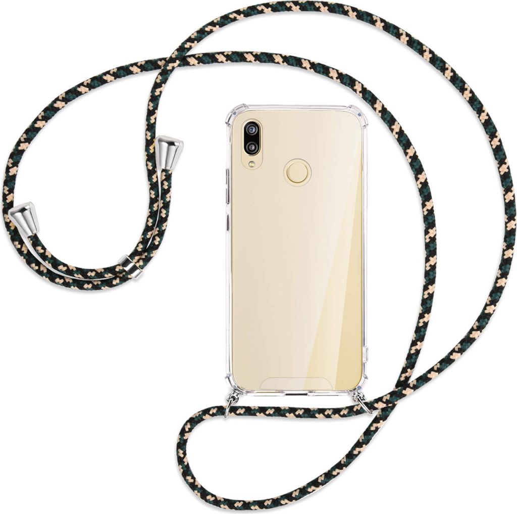 Handykette Backcover-Schutzhülle mit Band (Metall silberfarben) für Huawei P20 lite - camouflage