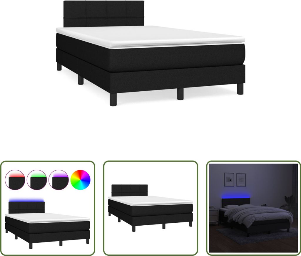The Living Store Boxspringbett mit Matratze & LED Schwarz 120x190 cm Stoff