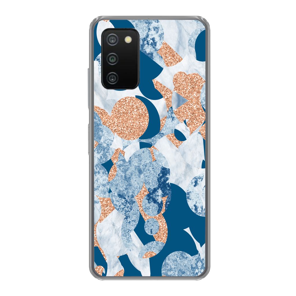 MuchoWow Handyhülle Schutzhülle Hülle für Samsung Galaxy A03s Marmor - Geometrische Formen - Glitter Silikon Softcase Handy Hülle - Schutz