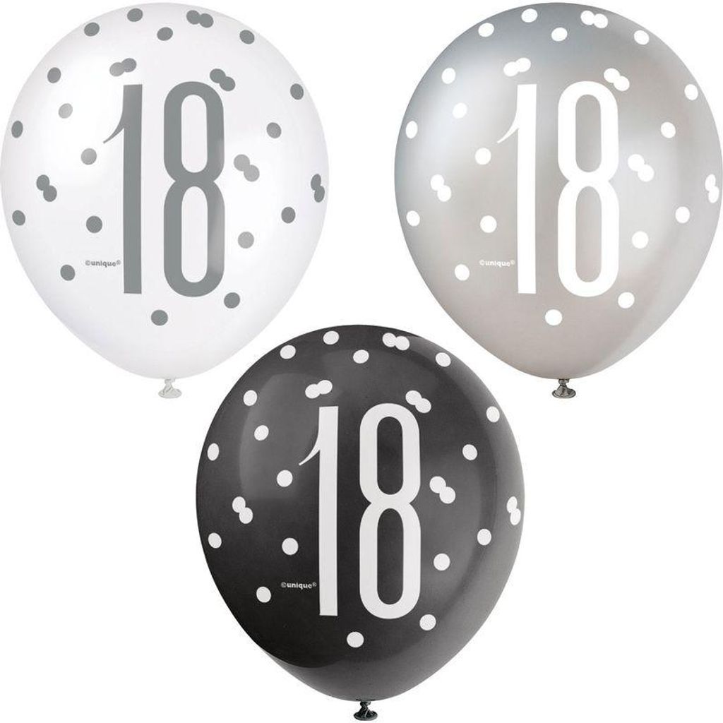 6 Luftballons schwarz & silber Zahl 18 Produktbild 