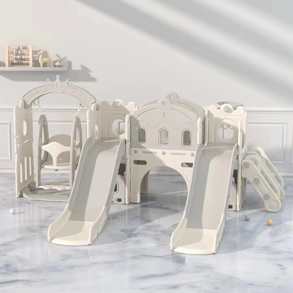 Rutschbahn Schaukel Spielburg-Set Kinderspielpark Indoor-Schaukel für Kinder Grau 298x215x122cm【FE-HT-LXC09】