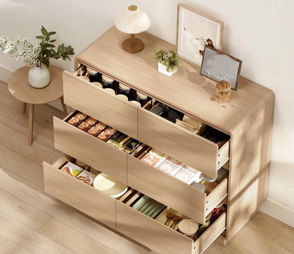 Sideboard, Kommode, Buffetschrank mit 6 Schubladen, Kommode für Küche, Wohnzimmer, Esszimmer, Wohnzimmerunterschrank