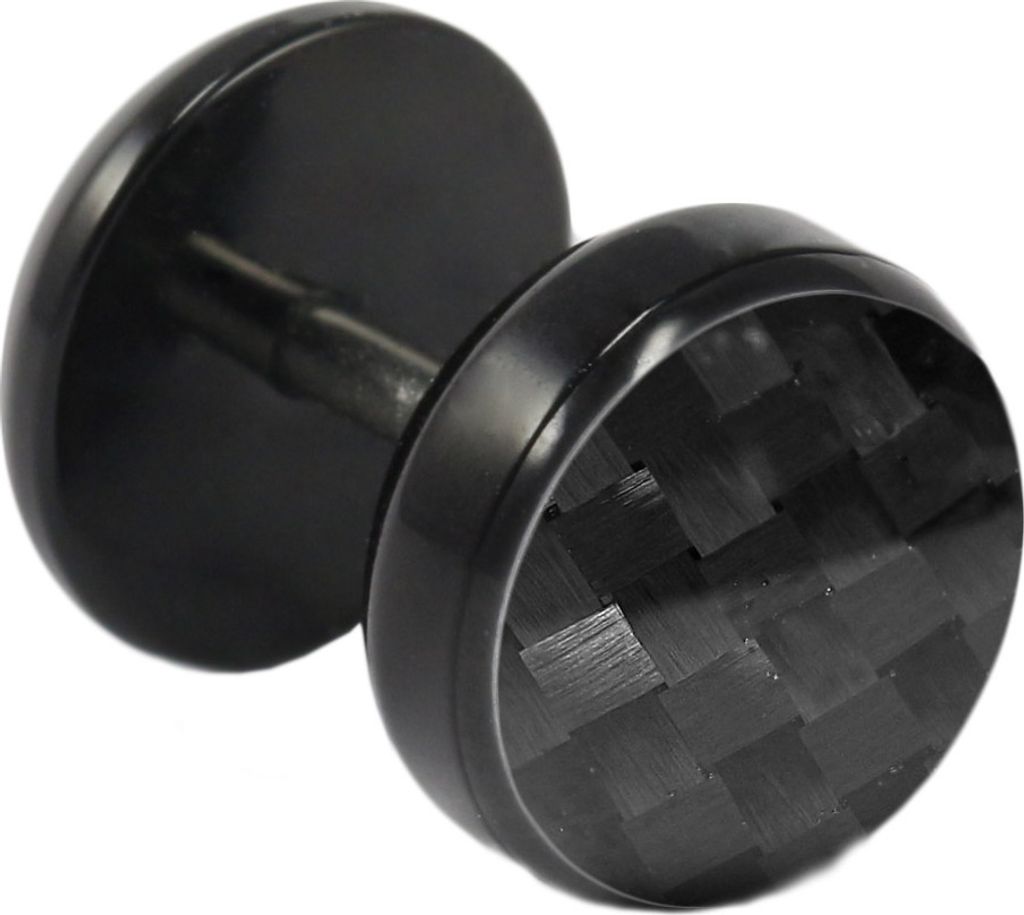 Fake Plug Ohrstecker schwarz Carbonfaser in verschiedenen Farben und Größen Größe - 8 mm Farbe - Klein Schwarz