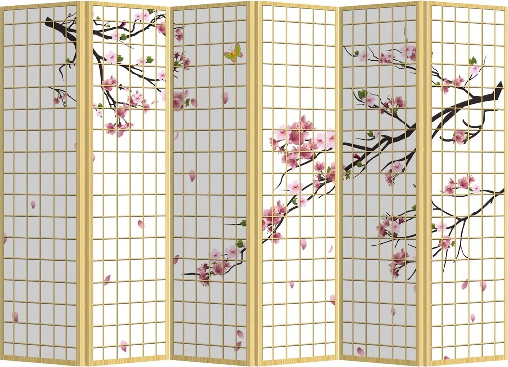Cloison de Séparation 6 Panneaux Japonais Sakura pour Déco Intérieure