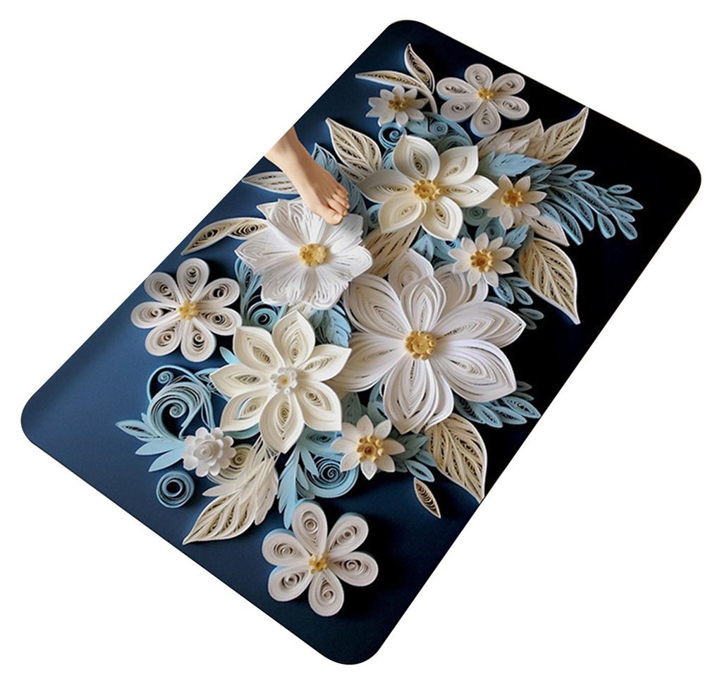 3D-Teppich-Badematte mit optischer Illusion und Blumenmuster, doppelter Anti-Rutsch-Beschichtung, schnelltrocknend, leicht zu reinigen