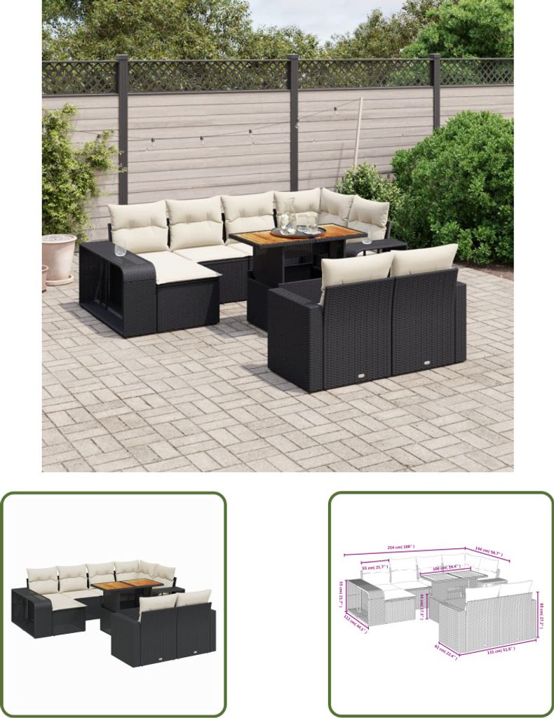 The Living Store 11-tlg. Garten-Sofagarnitur mit Kissen Produktbild 