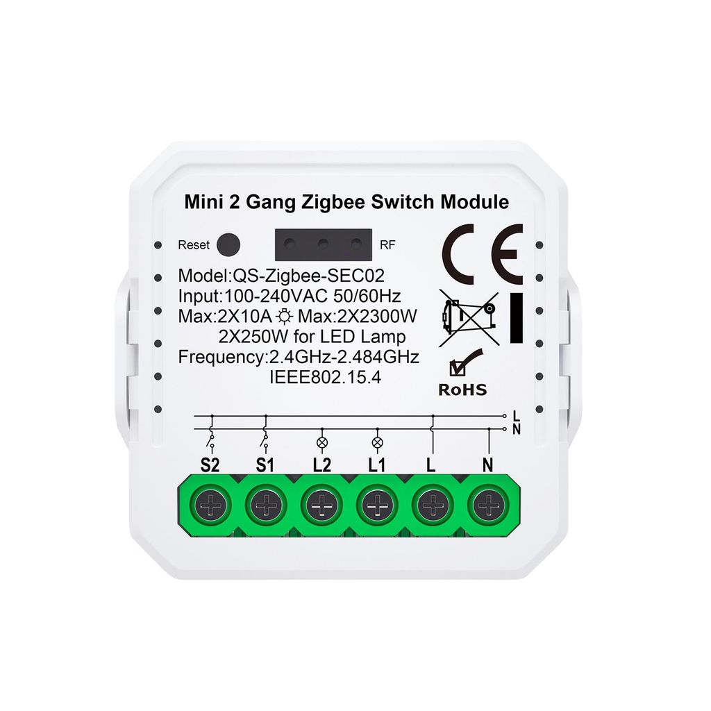 Tuya ZigBee Taster Schaltmodul 2-Kanal, Smart Switch für Produktbild 