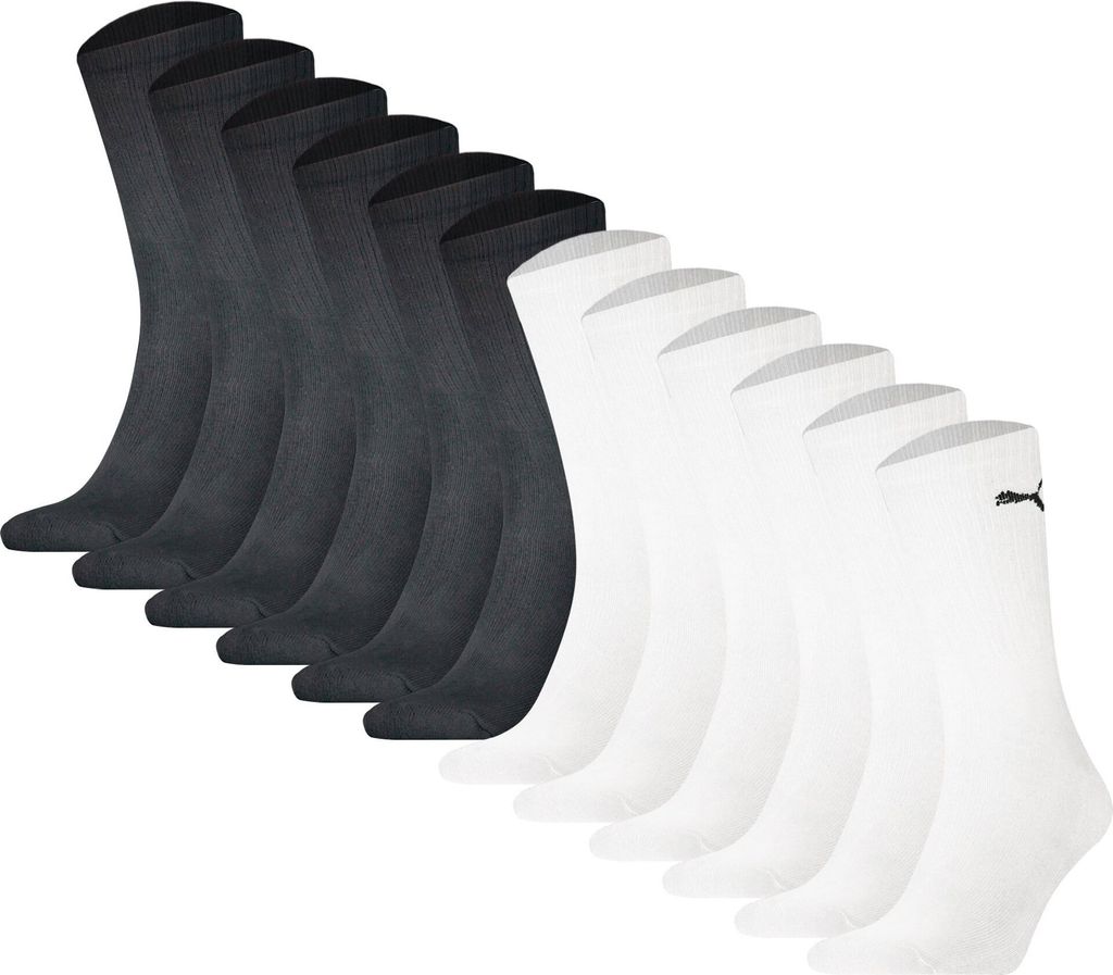 PUMA Unisex Sportsocken, 12er Pack - Sport Crew Socken, ECOM, Logo, einfarbig Schwarz/Weiß 39-42