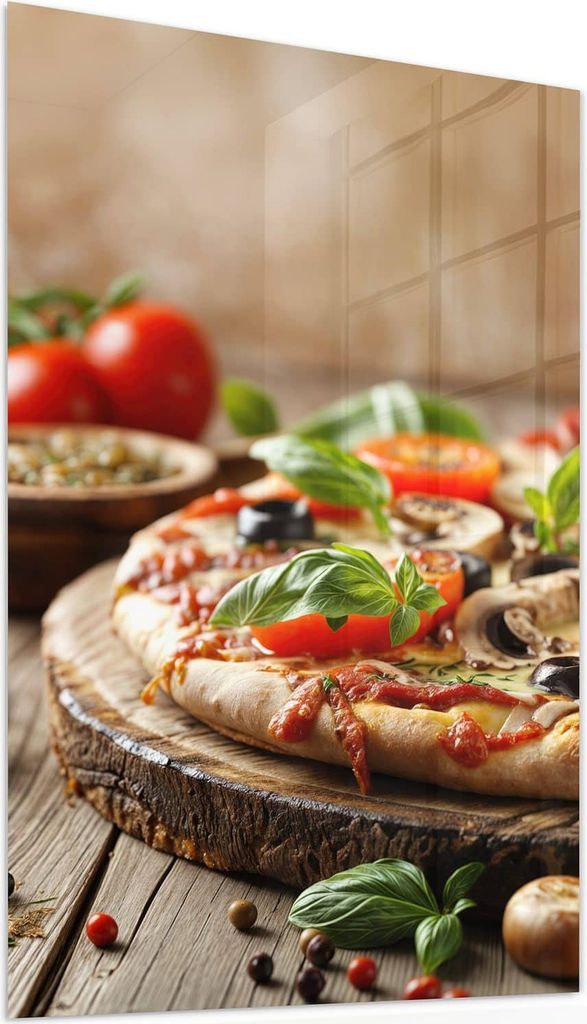 Glasbild 50x75cm in XXL für Wohnzimmer, Schlafzimmer Motiv Pizza im Holzofen