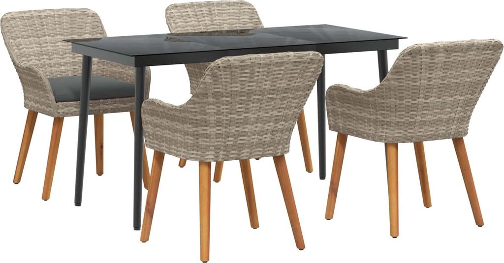 "im Sonderangebot" Garten Essgruppe - elegantes Design - Sitzgruppe/Tisch+ Stuhl - mit Kissen 5 pcs Hellgrau Poly-Rattan - Terassenmöbel DEMöbel5...