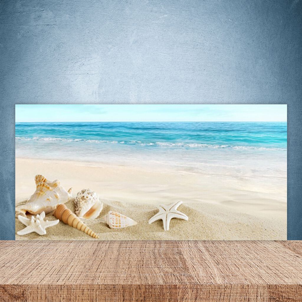 Küchenrückwand aus Glas 100x50cm Spritzschutz Seesterne Muschel Landschaft